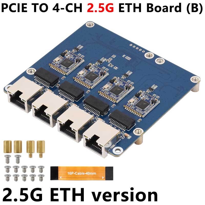 Raspberry Pi 5 PCIe to 4 Port 2.5G Gigabit Ethernet Adapter RJ45 Ports