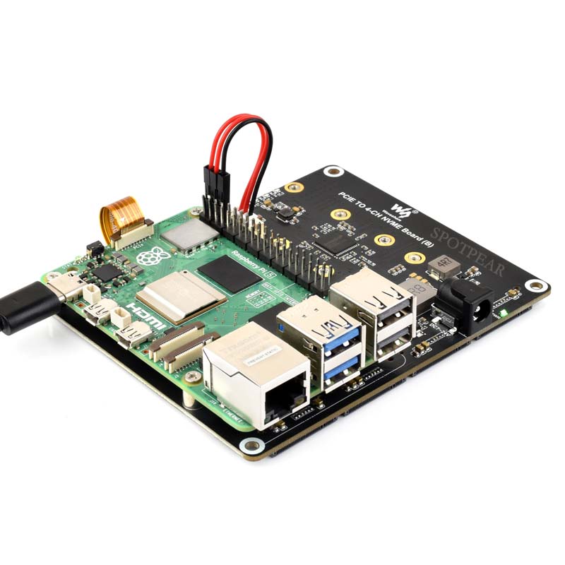 Raspberry Pi 5 PCIe to 4-CH M.2 NVMe 4-Ports SSD Board HAT Pi5 Four-Times