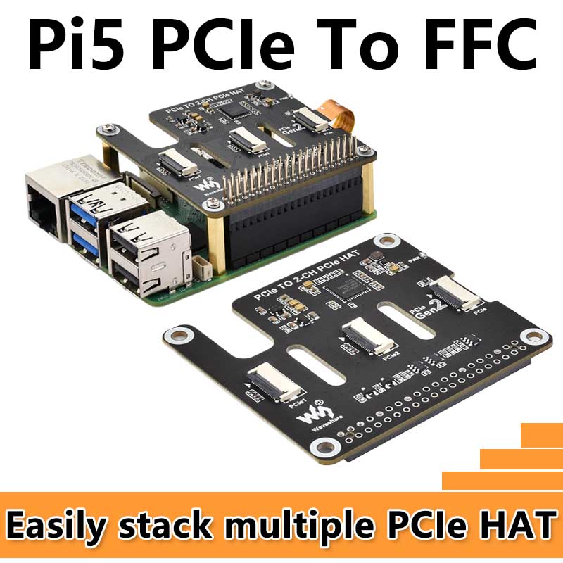 Raspberry Pi 5 PCIe to 2-CH PCIe FFC Dual PCIe HAT Board Pi5 Double