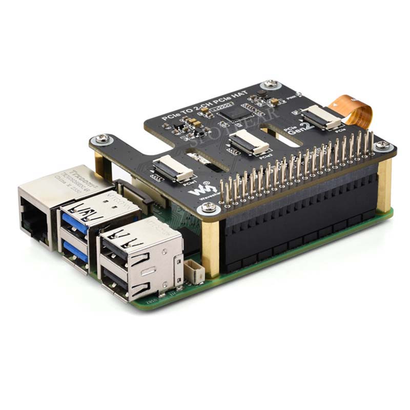 Raspberry Pi 5 PCIe to 2-CH PCIe FFC Dual PCIe HAT Board Pi5 Double