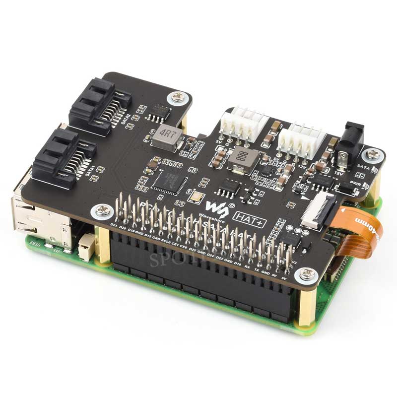 Raspberry Pi 5 PCIe to SATA Expansion Board with EEPROM HAT+