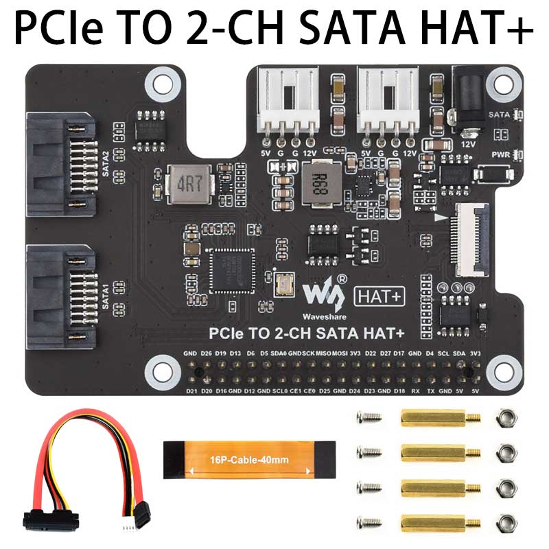Raspberry Pi 5 PCIe to SATA Expansion Board with EEPROM HAT+