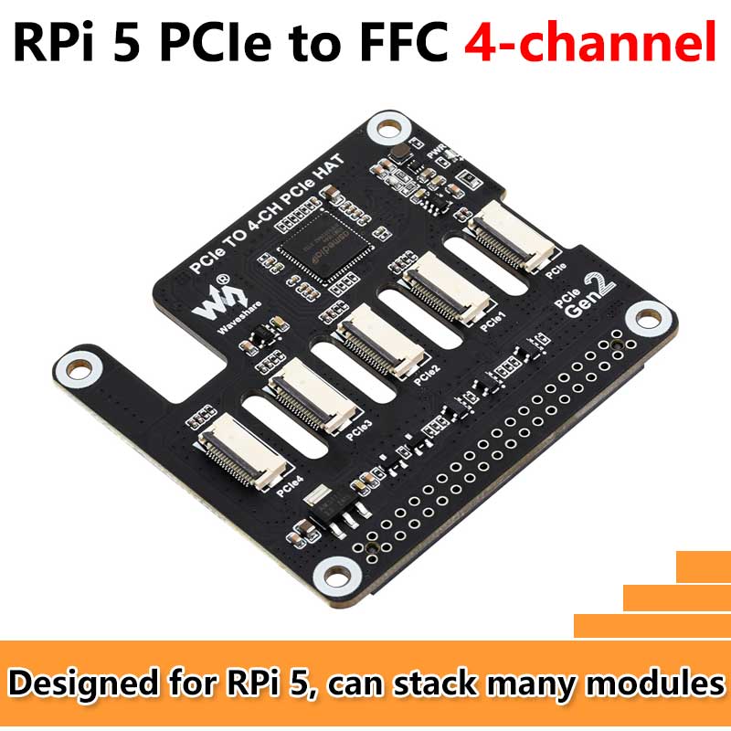Raspberry Pi 5 PCIe to 4-CH PCIe FFC HAT Board Pi5 4 Channels