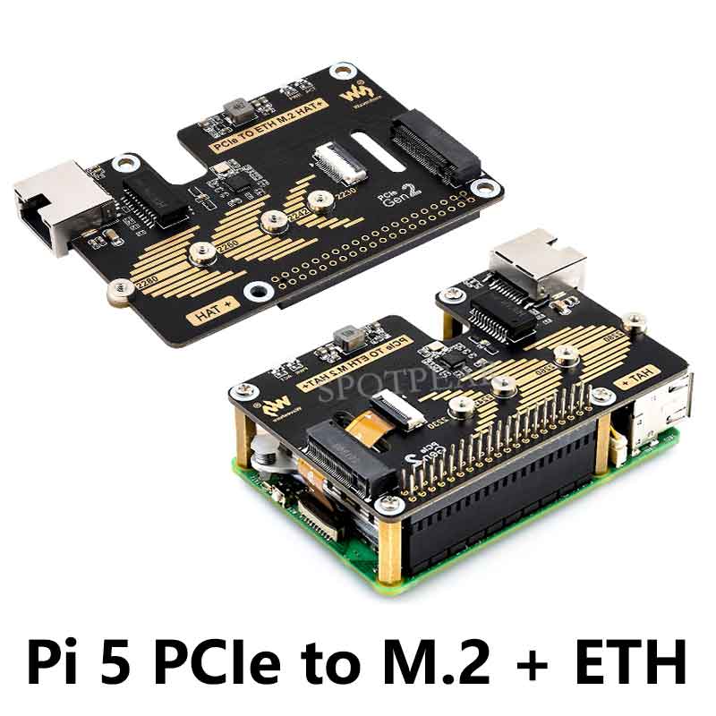 Raspberry Pi 5 PCIe to M.2 NVME SSD And Gigabit Ethernet RJ45 HAT RTL8111H M_KEY For 2230/2242/2260/2280