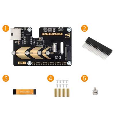 Raspberry Pi 5 PCIe to M.2 NVME SSD And Gigabit Ethernet RJ45 HAT RTL8111H M_KEY For 2230/2242/2260/2280