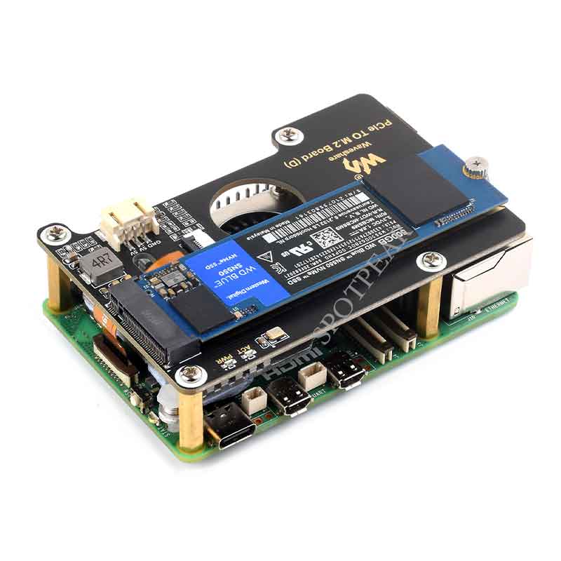 Raspberry Pi 5 PCIe to M.2 NVMe SSD Adapter Board (D) HAT Pi5-2280-2242-2230