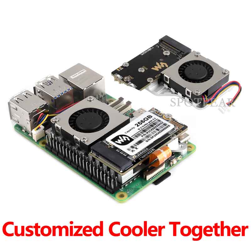 Raspberry Pi 5 PCIe to M.2 Mini NVMe SSD Board (E) With Customized Active Cooler Together