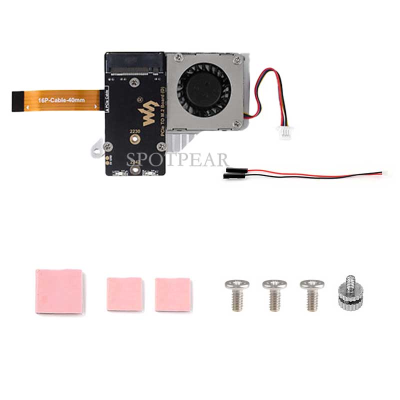 Raspberry Pi 5 PCIe to M.2 Mini NVMe SSD Board (E) With Customized Active Cooler Together