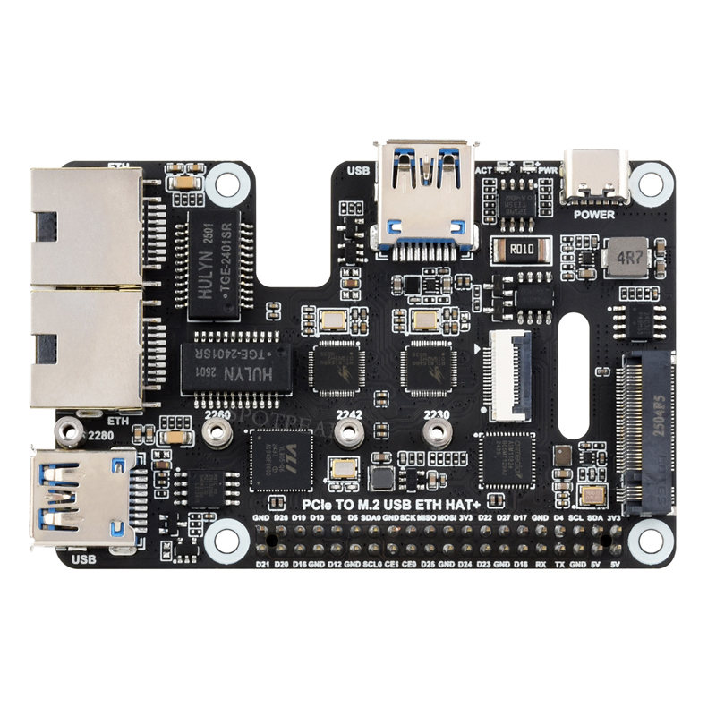 Raspberry Pi 5 PCIe to USB3 HUB Double 2.5G ETH RJ45 and M.2 NVMe SSD PI5 Expansion board HAT+