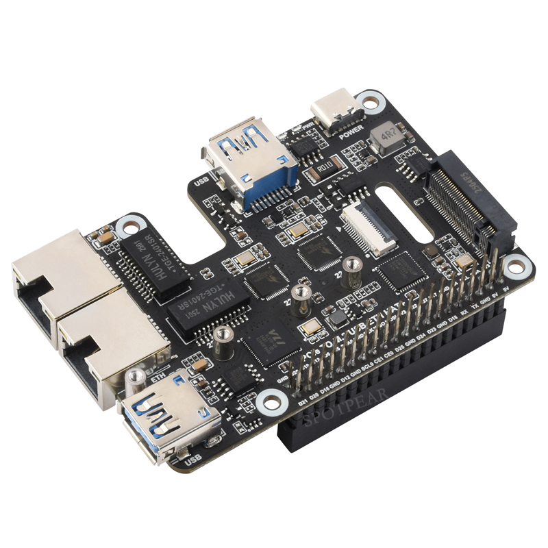 Raspberry Pi 5 PCIe to USB3 HUB Double 2.5G ETH RJ45 and M.2 NVMe SSD PI5 Expansion board HAT+