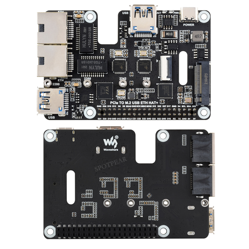 Raspberry Pi 5 PCIe to USB3 HUB Double 2.5G ETH RJ45 and M.2 NVMe SSD PI5 Expansion board HAT+