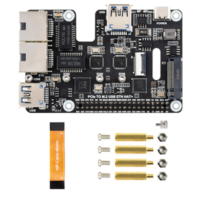 Raspberry Pi 5 PCIe to USB3 HUB Double 2.5G ETH RJ45 and M.2 NVMe SSD PI5 Expansion board HAT+