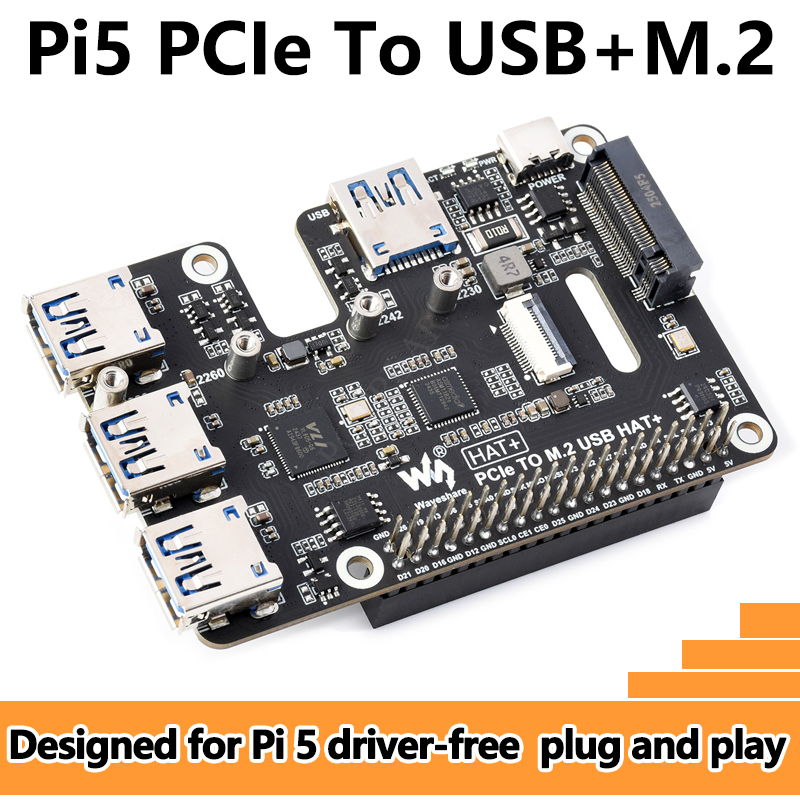 Raspberry Pi 5 PCIe to USB Gen1 HUB and M.2 NVMe SSD PI5 Expansion board HAT+
