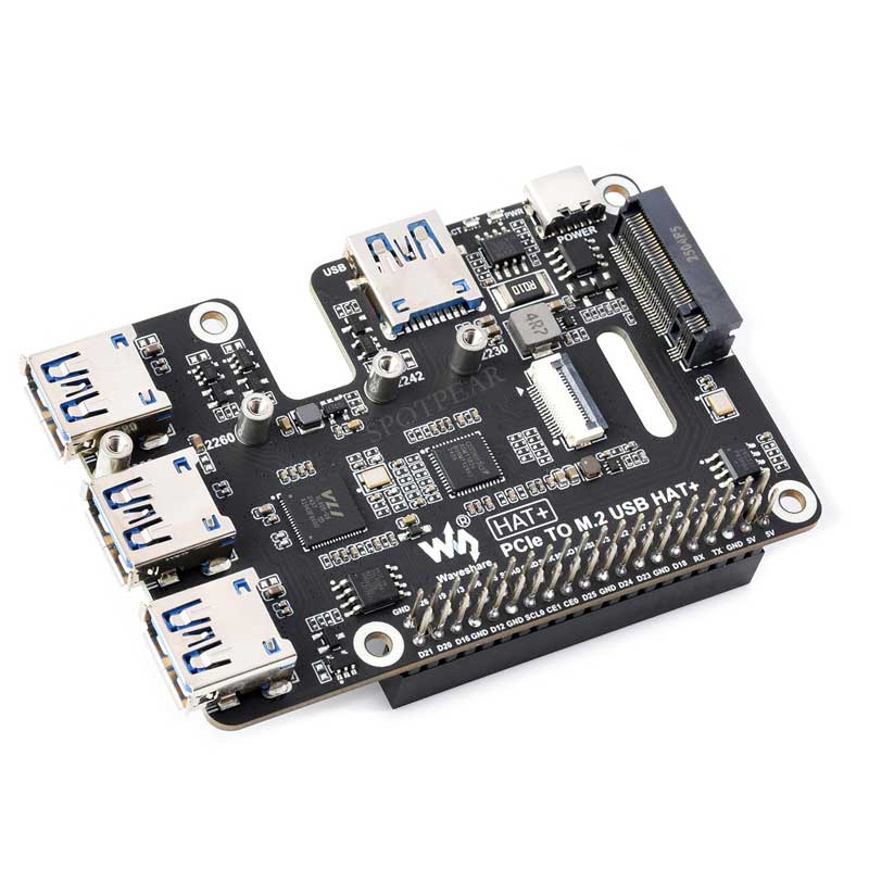 Raspberry Pi 5 PCIe to USB Gen1 HUB and M.2 NVMe SSD PI5 Expansion board HAT+