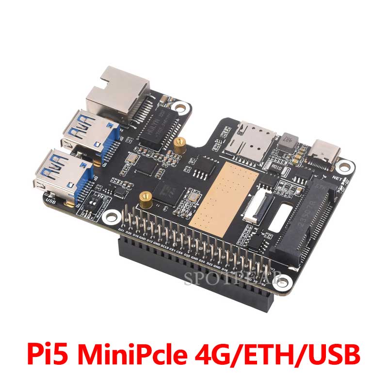 Rasberry Pi 5 PCIe TO MiniPCIe 4G Gigabit Ethernet RJ45 USB HUB HAT+ SIM7600G-H/EG25-G