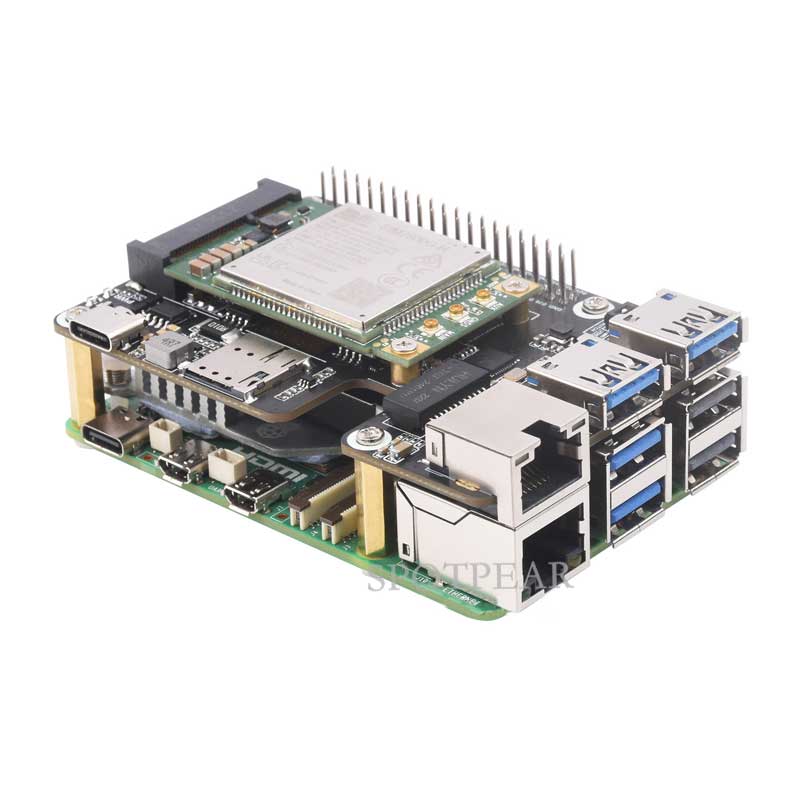 Rasberry Pi 5 PCIe TO MiniPCIe 4G Gigabit Ethernet RJ45 USB HUB HAT+ SIM7600G-H/EG25-G