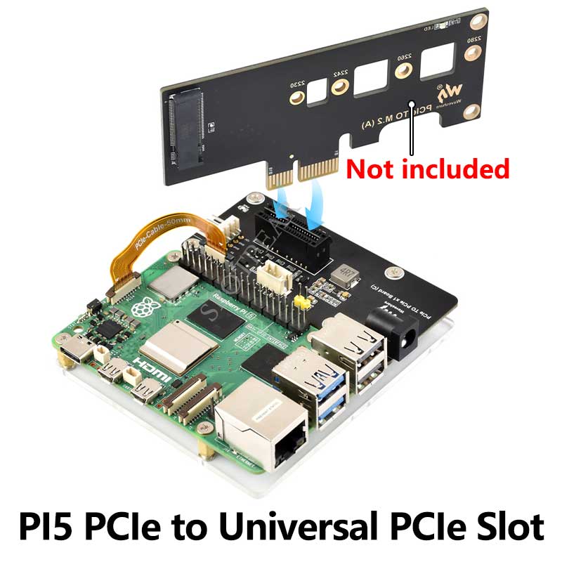 Raspberry Pi 5 PCIe FFC Connector to Standard PCIe x1 Slot (C) Expansion Board