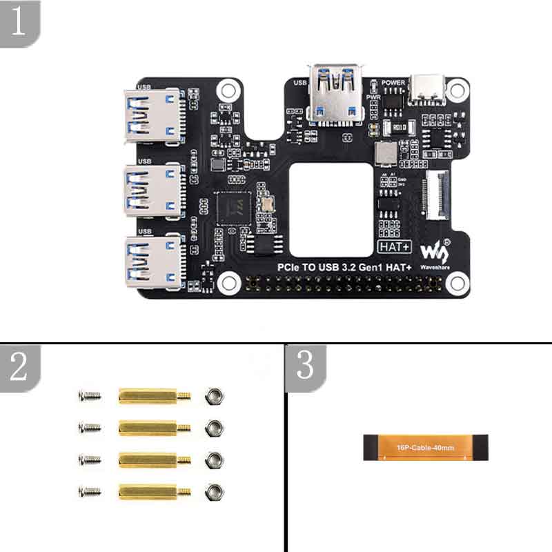 Raspberry Pi 5 PCIe To USB HUB 3.2 Gen1 Pi5 HAT+ 4 High Speed USB