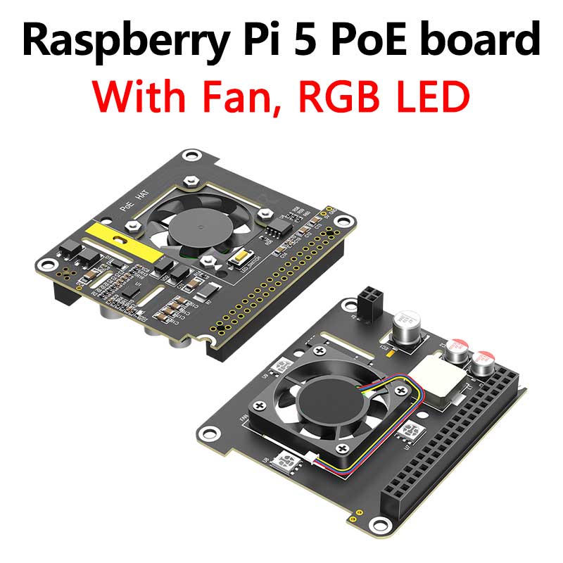 Raspberry Pi 5 POE Power Over Ethernet 802.3af/at For Pi5 Onboard FAN RGB LED