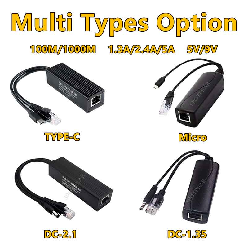 Industrial Gigabit PoE Splitter Options Type-C/DC/Micro For Raspberry Pi/WebCamera/WirelessAP