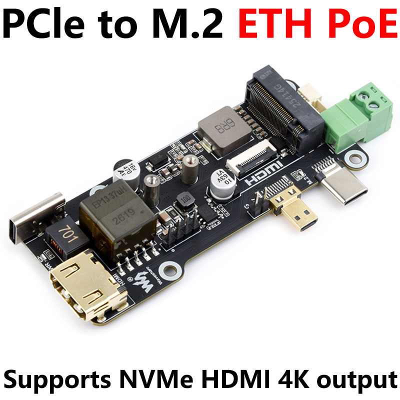 Raspberry Pi 5 Multi functional ETH POE Power Adapter Board PCIe to M.2 NVMe SSD