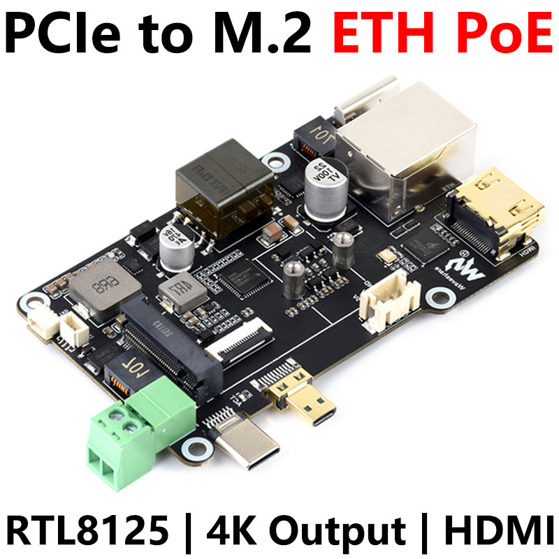 Raspberry Pi 5 PCIe to M.2 NVME SSD Multi Function Adapter Board PoE Ethernet Power over RJ45 Ethernet Driver-Free