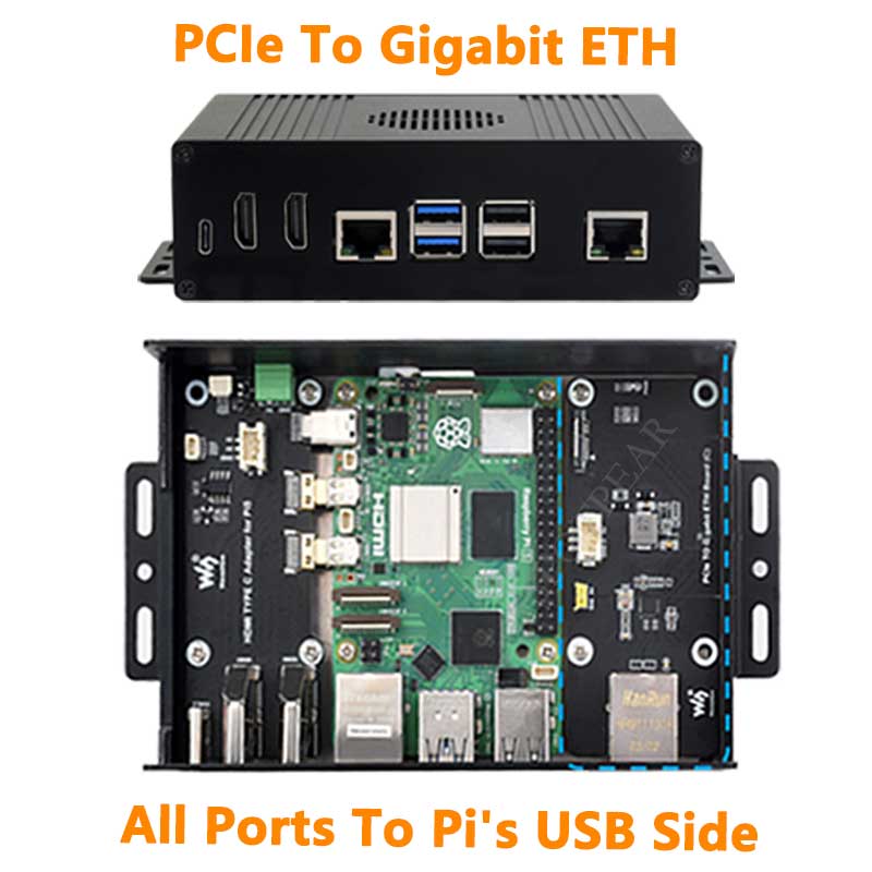 Raspberry Pi 5 Box Case Ki-A PCIe to RJ45 Gigabit Ethernet All Ports To Pi's USB Side