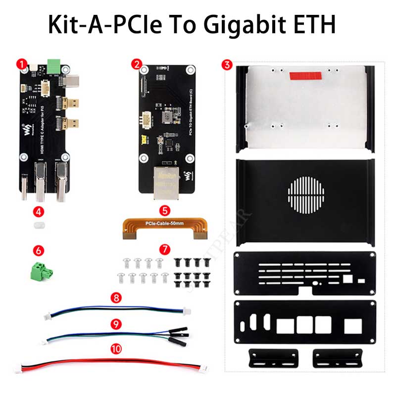 Raspberry Pi 5 Box Case Ki-A PCIe to RJ45 Gigabit Ethernet All Ports To Pi's USB Side