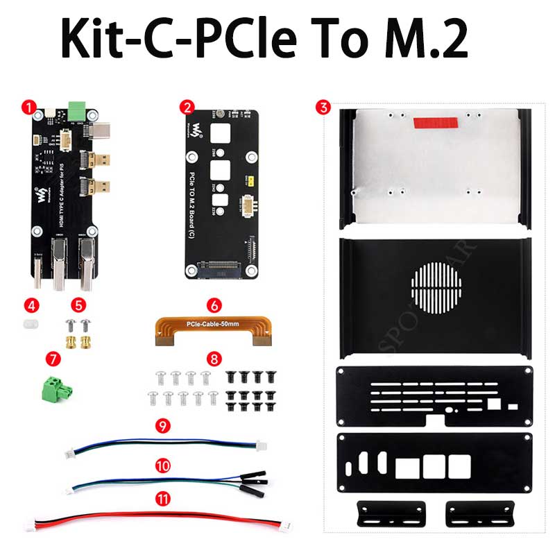 Raspberry Pi 5 Box Case Kit-C PCIe to M.2 NVMe SSD All Ports To Pi's USB Side