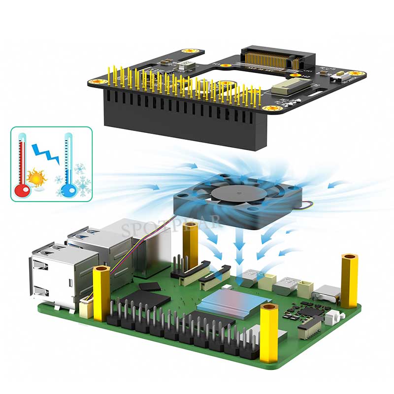 Raspberry Pi 5 PCIe to M.2 NVMe SSD Hat 3in1 With Fan 2230 2242