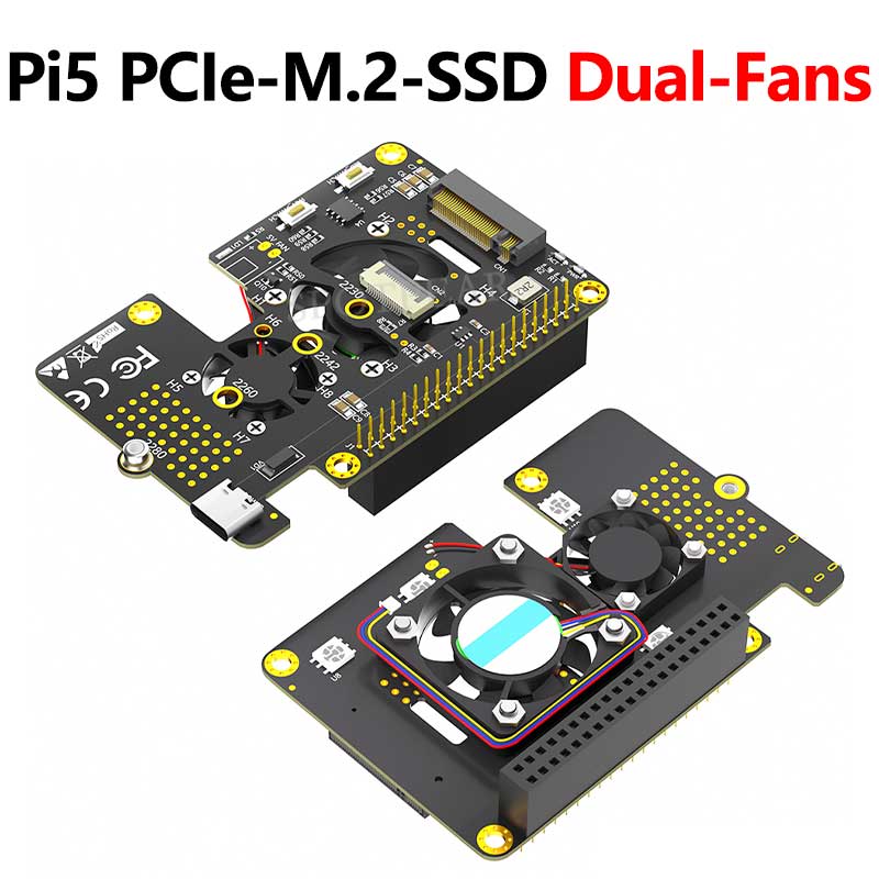 Raspberry Pi 5 PCIe to M.2 NVMe SSD Hat 3in1 With Dual Fan 2280 2242 2230