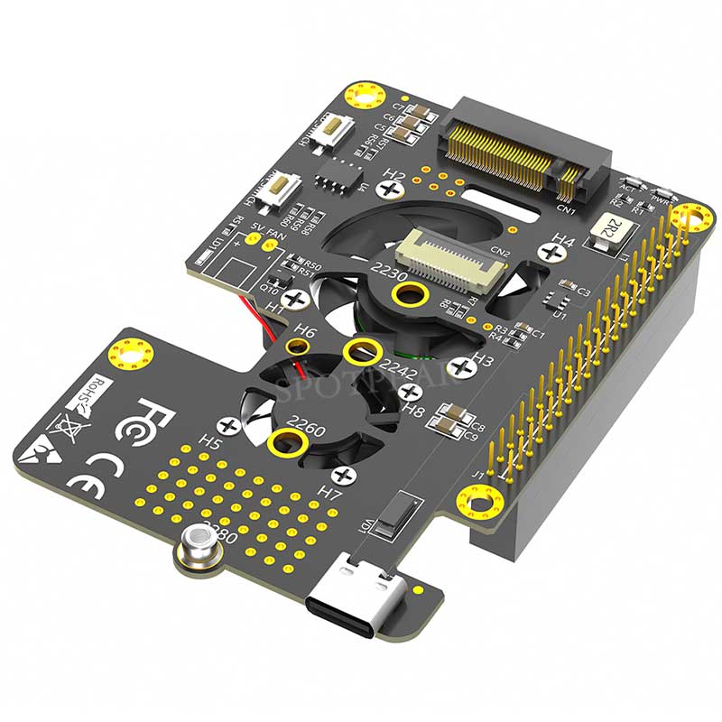 Raspberry Pi 5 PCIe to M.2 NVMe SSD Hat 3in1 With Dual Fan 2280 2242 2230