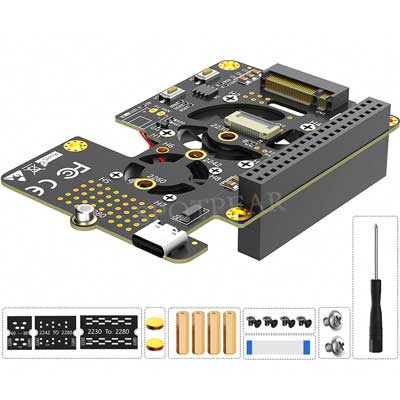 Raspberry Pi 5 PCIe to M.2 NVMe SSD Hat 3in1 With Dual Fan 2280 2242 2230