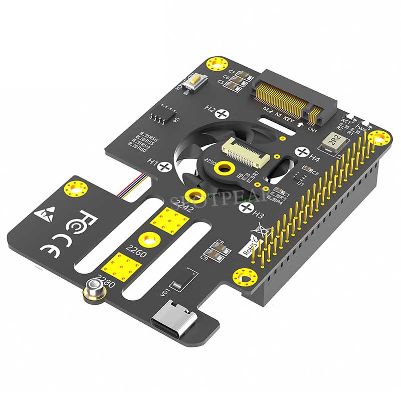 Raspberry Pi 5 PCIe to M.2 NVMe SSD Hat 3in1 With Fan 2280 2242 2230