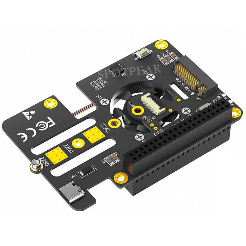 Raspberry Pi 5 PCIe to M.2 NVMe SSD Hat 3in1 With Fan 2280 2242 2230