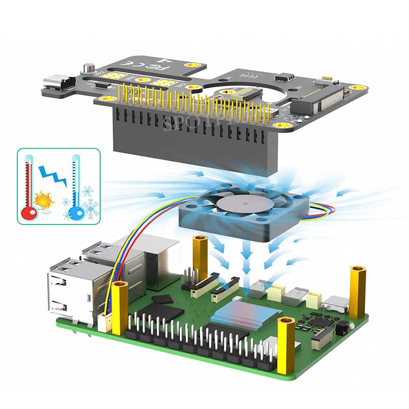 Raspberry Pi 5 PCIe to M.2 NVMe SSD Hat 3in1 With Fan 2280 2242 2230