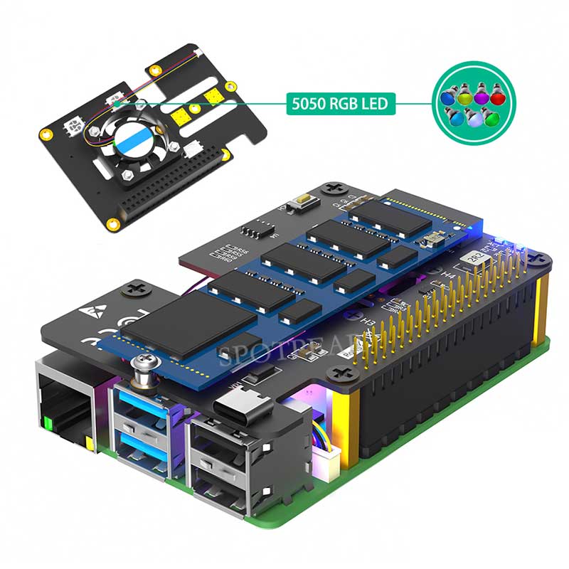 Raspberry Pi 5 PCIe to M.2 NVMe SSD Hat 3in1 With Fan 2280 2242 2230