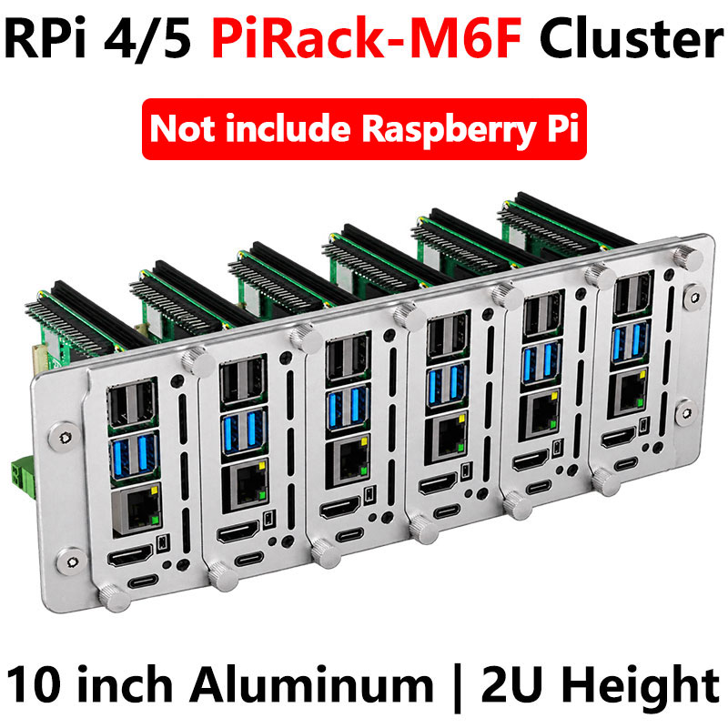 Raspberry Pi 4/5 PiRack-M6F Cluster Kit Data Center Multi-Node Server 10-inch Aluminum Alloy 2U Height