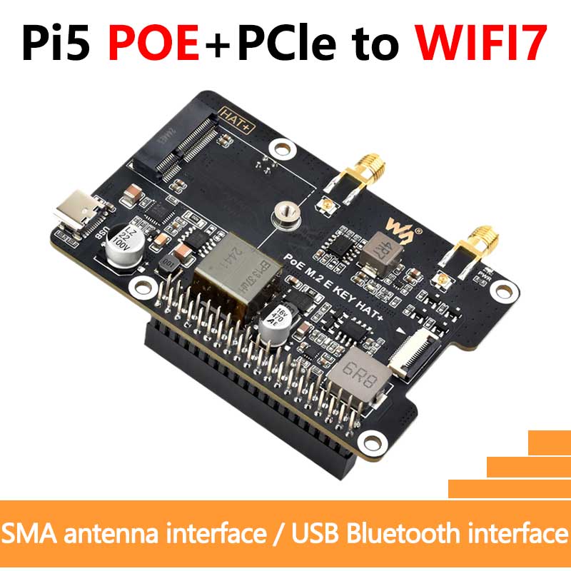 Raspberry Pi 5 POE PCIe To M.2 E KEY NGFF WIFI7 WIFI6 For BE200/AX210/AX200/RTL8822CE