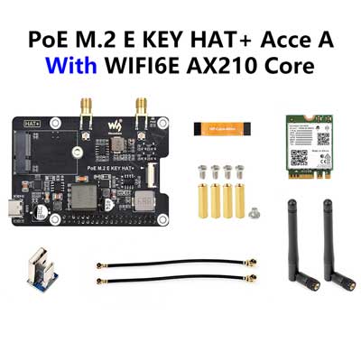 Raspberry Pi 5 POE PCIe To M.2 E KEY NGFF WIFI7 WIFI6 For BE200/AX210/AX200/RTL8822CE