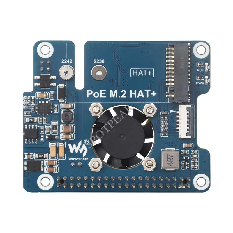 Raspberry Pi 5 POE + PCIe to M.2 NVMe SSD Board HAT+ Pi5 2242/2230 Power over Ethernet