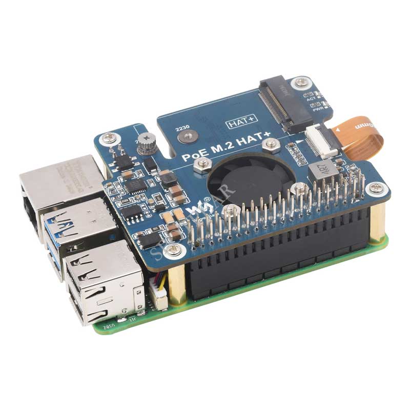 Raspberry Pi 5 POE + PCIe to M.2 NVMe SSD Board HAT+ Pi5 2242/2230 Power over Ethernet