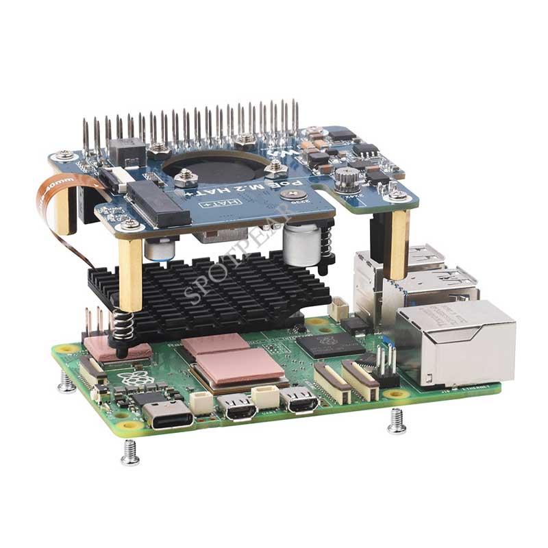 Raspberry Pi 5 POE + PCIe to M.2 NVMe SSD Board HAT+ Pi5 2242/2230 Power over Ethernet