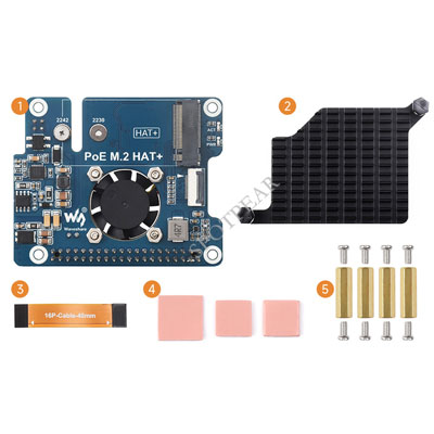 Raspberry Pi 5 POE + PCIe to M.2 NVMe SSD Board HAT+ Pi5 2242/2230 Power over Ethernet