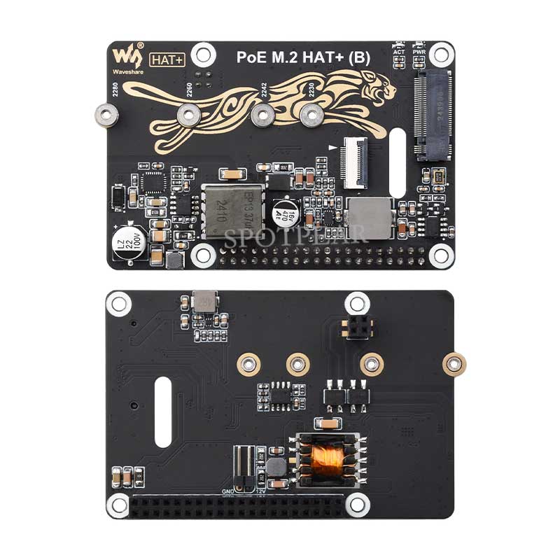 Raspberry Pi 5 PoE Power And PCIe M.2 NVMe SSD HAT PLUS (B) 2230/2242/2260/2280 For PI5