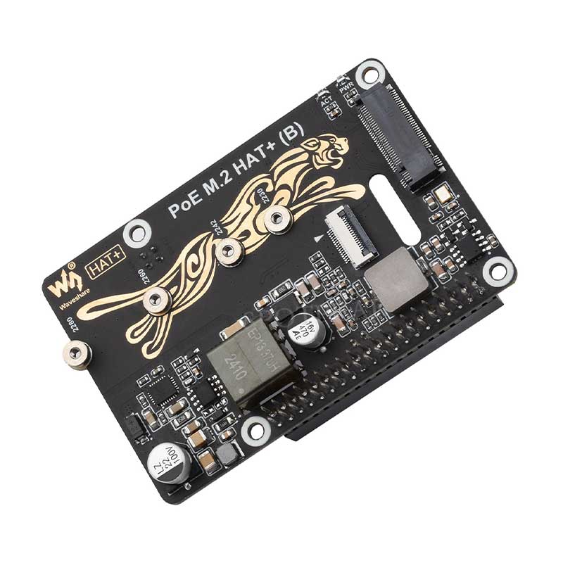 Raspberry Pi 5 PoE Power And PCIe M.2 NVMe SSD HAT PLUS (B) 2230/2242/2260/2280 For PI5