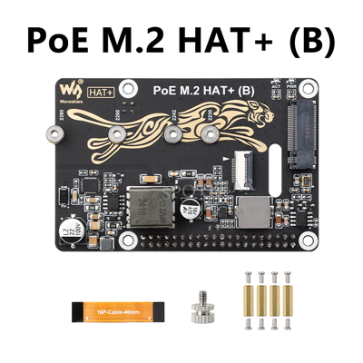 Raspberry Pi 5 PoE Power And PCIe M.2 NVMe SSD HAT PLUS (B) 2230/2242/2260/2280 For PI5