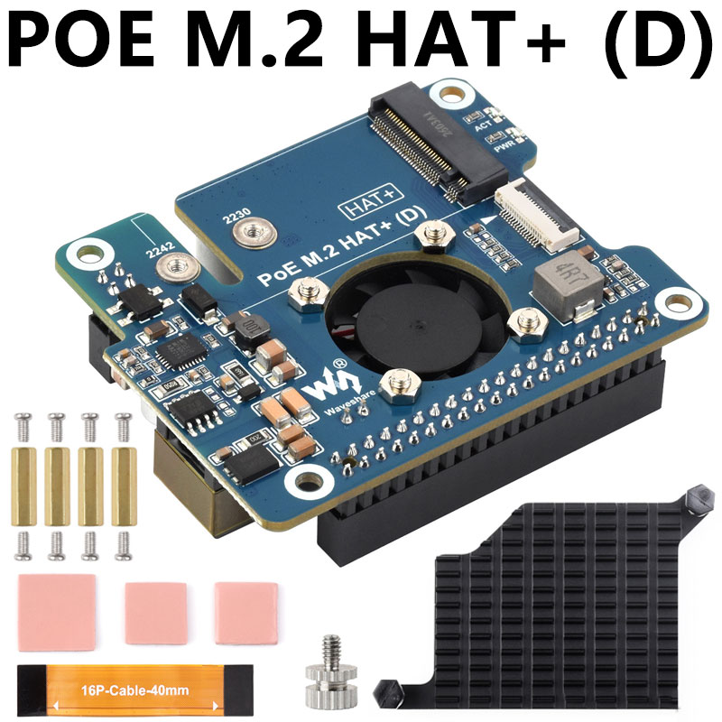Raspberry Pi 5 ETH Ethernet PoE Power Supply Expansion Board PCIe to M.2 NVMe SSD