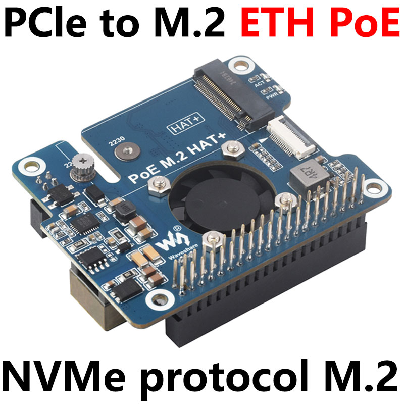 Raspberry Pi 5 ETH Ethernet PoE Power Supply Expansion Board PCIe to M.2 NVMe SSD