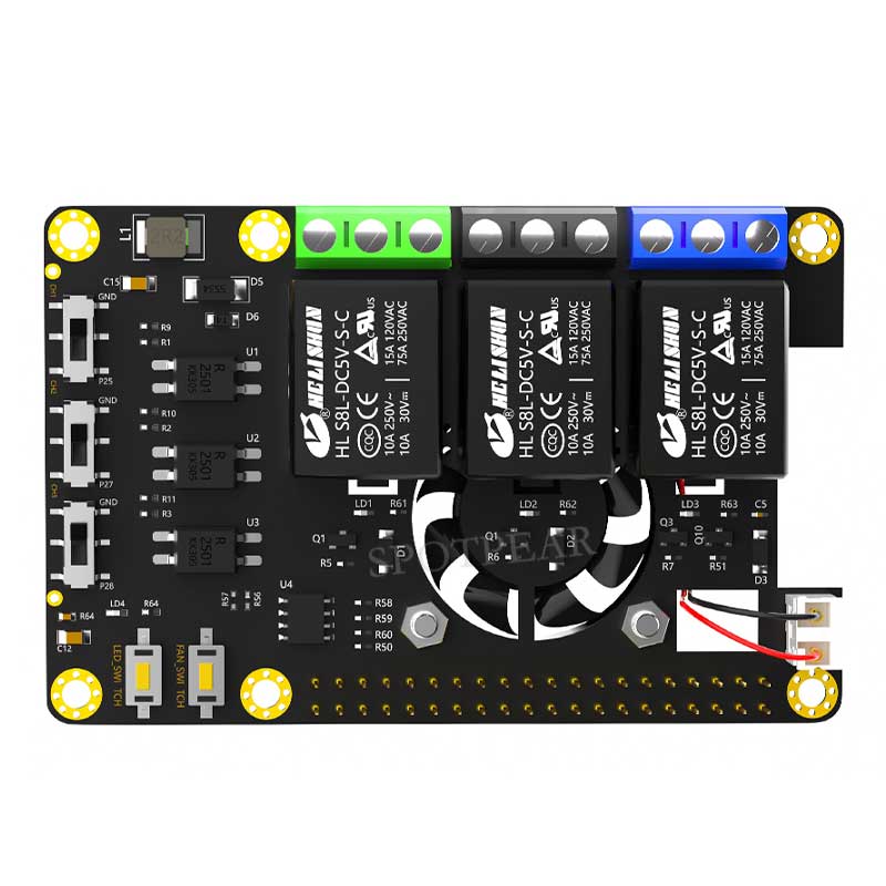 Raspberry Pi Power Relay Board Expansion Module with Cooling Fans And RGB-LED